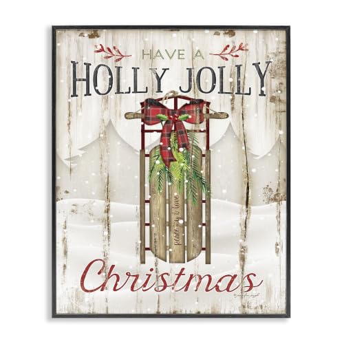 Holly Jolly Christmas Sleigh Wall Art - 16x20 Framed Holiday Decor