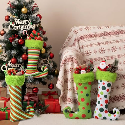 Skicuff 4-Pack 19-Inch Green Christmas Elf Stockings with Faux Fur Hanging Decor