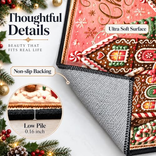 Christmas Gingerbread Rug Small Area Rug Washable Entryway Mat - Festive Design 1'4" x 2'
