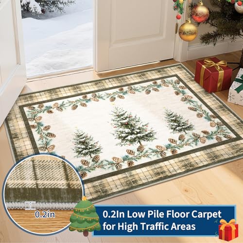 Brown Christmas Runner Rug 2x6 ft Non-Slip Washable Holiday Entryway Carpet