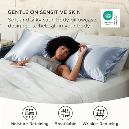 Bedsure Satin Pillowcase for Hair and Skin Queen - Sky Blue Silky Pillowcase 2 Pack with Envelope Closure, Similar to Silk Pillow Cases, Gifts for Women Men, 20x30 Inches, 2pcs