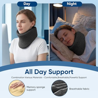 Neck Brace Cervical Collar for Neck Support & Travel Pillow - Dark Gray