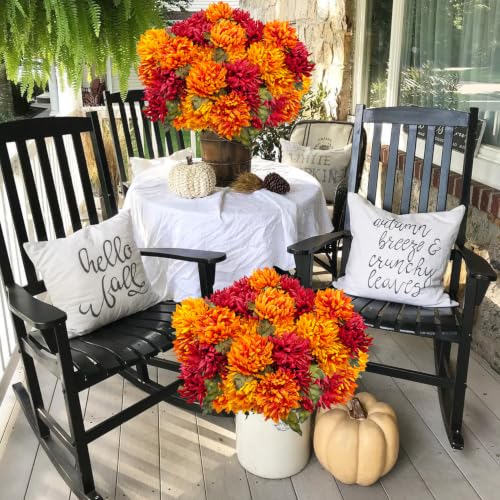 Fall Artificial Mums Flowers - 2 Bundles, 14 Heads, Orange Red