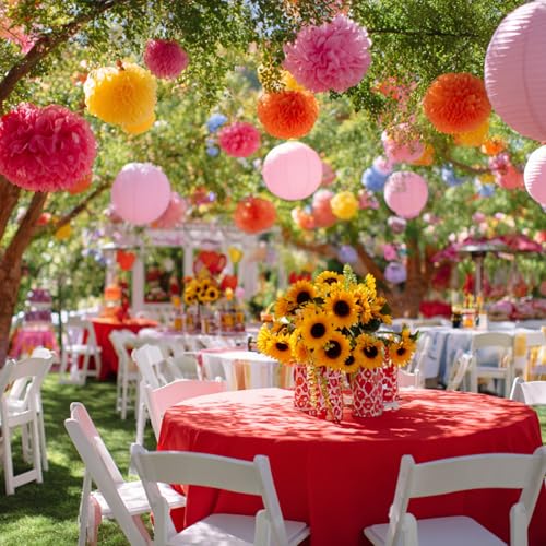 Red Round Tablecloth 120 Inch - Polyester Cover for Dining & Party Events - 6 Pack