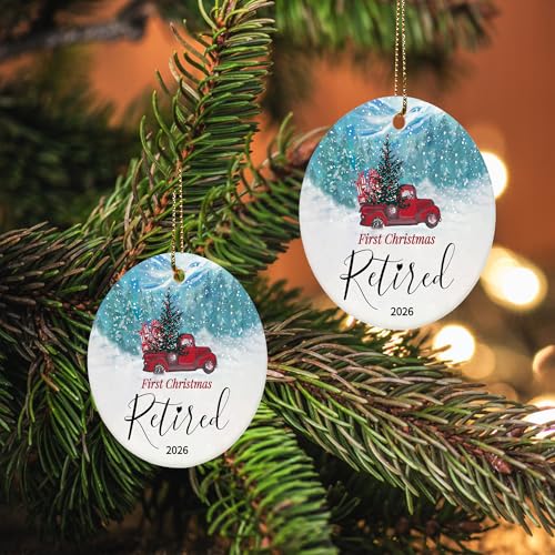 Retirement Christmas Ornament - First Christmas Retired 2026 - Ceramic Keepsake - Gold String