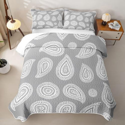 Gray Queen Size Quilted Bedspread Set with 2 Pillowcases - Manfei