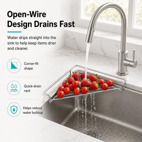 Stainless Steel Corner Sink Shelf - Triangle Corner Sink Drying Rack 1Pc