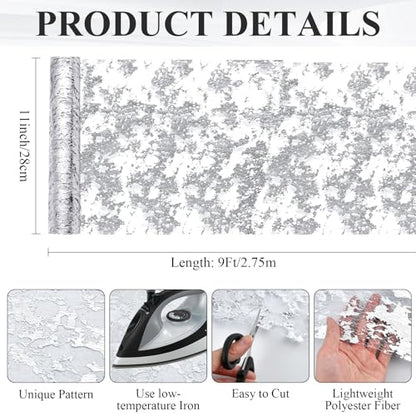 Silver Metallic Table Runner 11x108 Inches - Sequin Mesh Decorations for Party Wedding Birthday