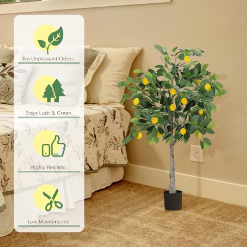 Artificial Lemon Tree with Pot - 4ft Indoor Outdoor Decor, Realistic Design