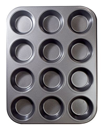 Ecolution Bakeins 12 Cup Muffin and Cupcake Pan – PFOA, BPA, and PTFE Free Non-Stick Coating – Heavy Duty Carbon Steel – Dishwasher Safe – Gray – 13.75” x 8.25” x 1.125”