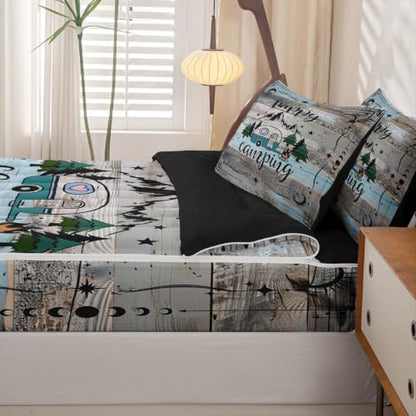 Kids Queen Zipper Bedding Set for Camping Bunk Bed - Black Green Grey Blue Variations