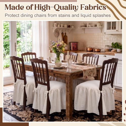 4 Pcs Ruffle Chair Cushion Covers 17.5x17.5 Inches Cotton Linen Natural - Farmhouse Style