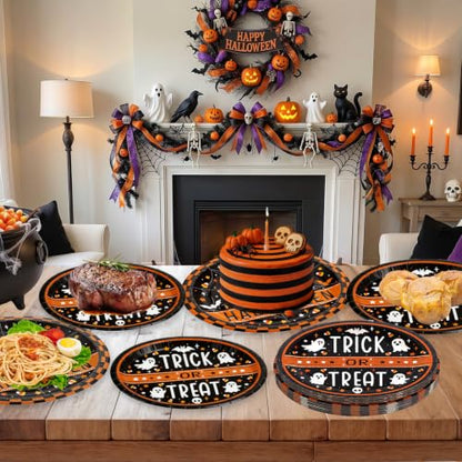 Halloween Ghost Paper Plates & Bowls Set - Disposable Tableware for Party, 50 Pieces