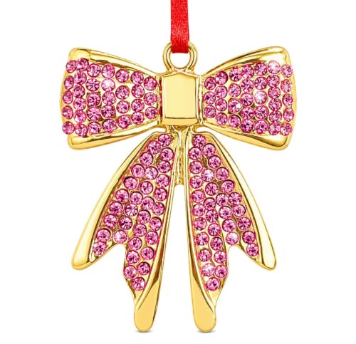 Pink Bowknot Christmas Ornament - Sparkly Rhinestone Metal Gift Topper (Variation: Pink Bow)