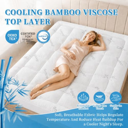 King Mattress Topper - White Pillow Top Mattress Pad for Back Pain Relief