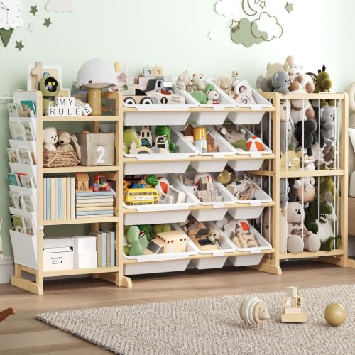 4-in-1 Kids Toy Storage Organizer with 12 Bins & Plush Rack - 64W