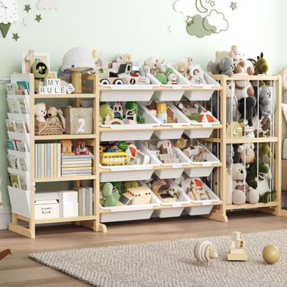 4-in-1 Kids Toy Storage Organizer with 12 Bins & Plush Rack - 64W