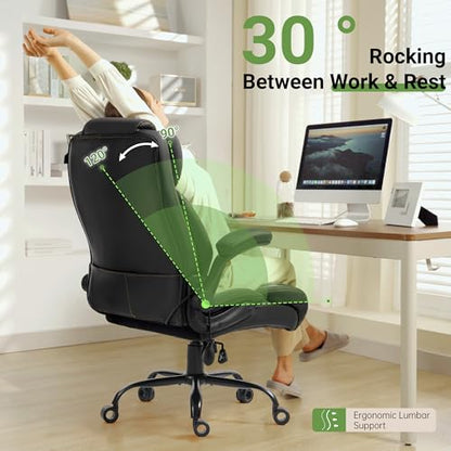 Big & Tall Office Chair with Air Lumbar Support, Breathable Wide Seat Black