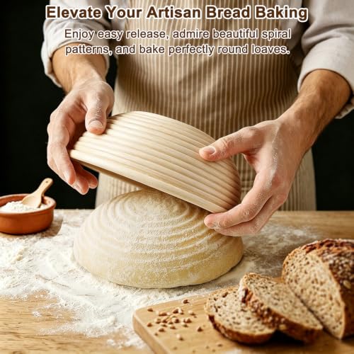 Sourdough Banneton Bread Proofing Basket 9 Inch - 1 Pack, Round Natural Rattan