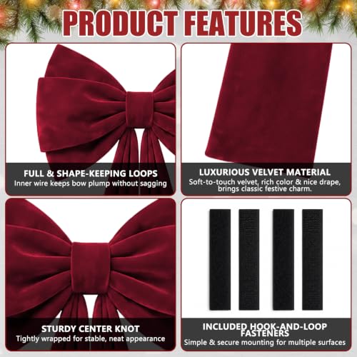 Wine Red 27x82 Inch Velvet Christmas Door Bows - 2 Pack