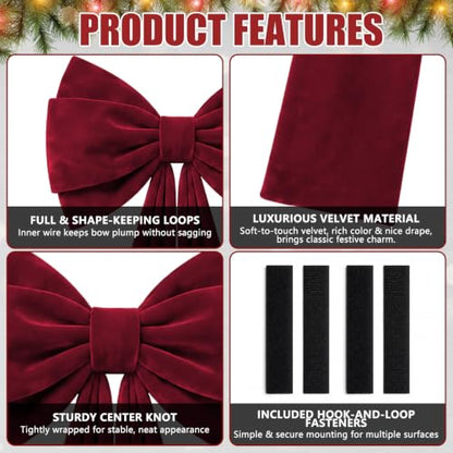 Wine Red 27x82 Inch Velvet Christmas Door Bows - 2 Pack