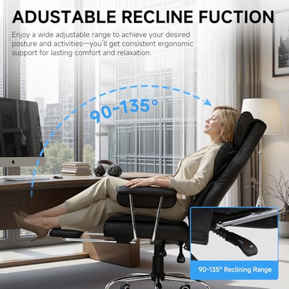 Gaming Office Chair with Pocket Spring Lumbar Support Dblack - Ergonomic Wide PU Leather Seat