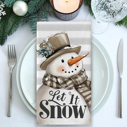 Hello Winter Snowman Kitchen Dish Towels Set of 2 - Festive Farmhouse Decor