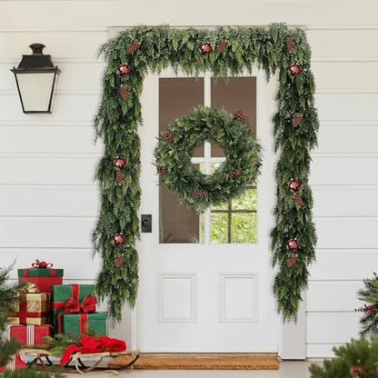 9 FT Artificial Cedar Garland Christmas Wreath Decor Indoor Outdoor Green Faux Pine