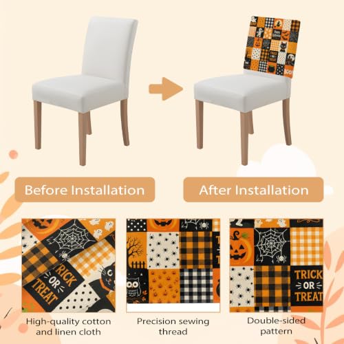 Halloween Chair Cover Set of 4 Boo Spooky Pumpkin Stretch Slipcovers Orange Black