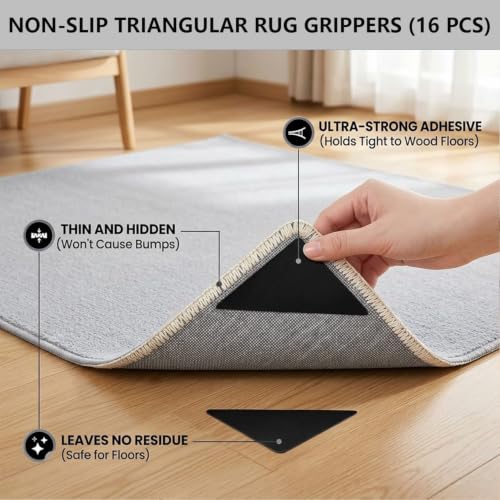 Triangular Rug Grippers for Hardwood Tile Floors - 16 Pcs - Medium
