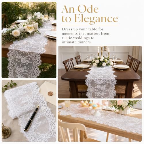 12x120-Inch Off-White Lace Table Runner with Scalloped Edges & Eyelash Trim - Elegant Farmhouse Decor