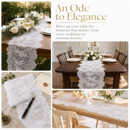12x120-Inch Off-White Lace Table Runner with Scalloped Edges & Eyelash Trim - Elegant Farmhouse Decor