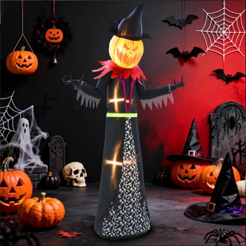 Halloween Inflatable 9FT Giant Pumpkin Witch with Lights - 9ft Pumpkin Man Variant