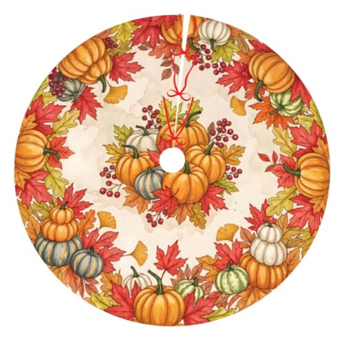 30-Inch Fall Pumpkin Maple Leaf Christmas Tree Skirt - Holiday Decor