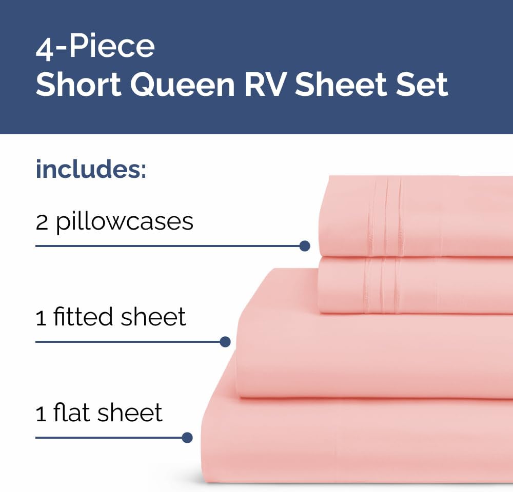 Skiennix Short Queen Size 4-Piece Sheet Set - Soft, Breathable & Cooling Bed Sheets with Deep Pockets - Hotel Luxury Baby Pink Bedding