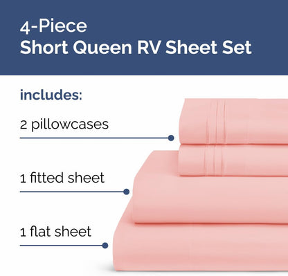 Skiennix Short Queen Size 4-Piece Sheet Set - Soft, Breathable & Cooling Bed Sheets with Deep Pockets - Hotel Luxury Baby Pink Bedding