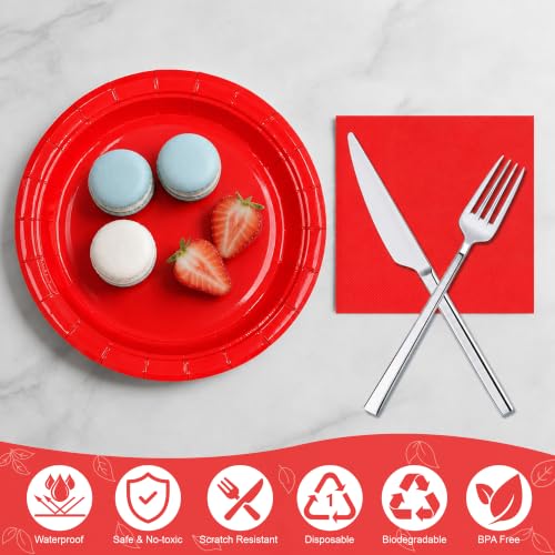 Red Paper Plates and Napkins Set - 50PCS Party Supplies for Events - Red