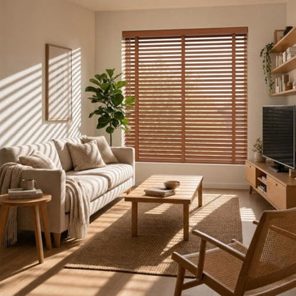 Brown 2-Inch Wooden Slat Cordless Window Blinds - Indoor Horizontal Shades