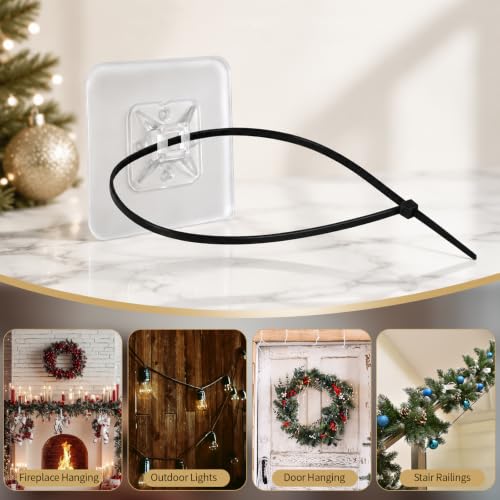 12 Pcs Black Christmas Garland Hangers with Transparent Zip Tie Mounts