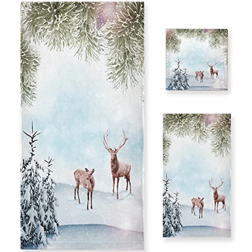 Naanle Magic Deers Tree Christmas Soft Set of 3 Towels - Holiday Decor