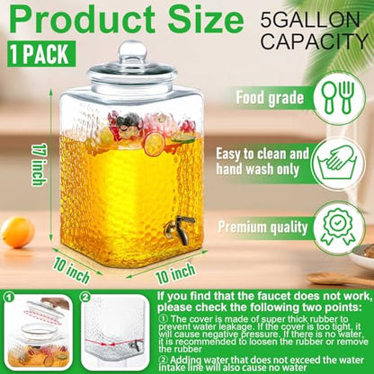 5 Gallon Glass Drink Dispenser with Spigot for Parties - Hammered Design