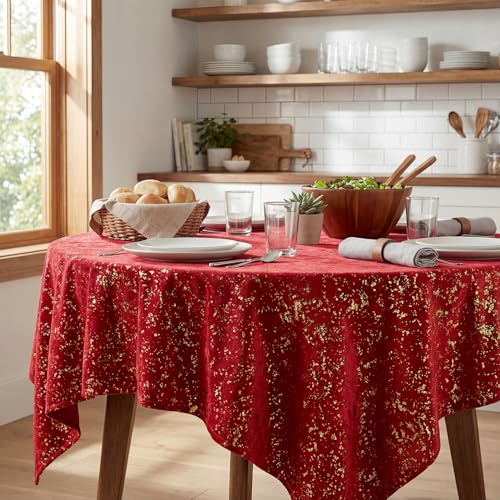 Red Tablecloth with Gold Sequin 60x140 Inch Rectangular Home Decor