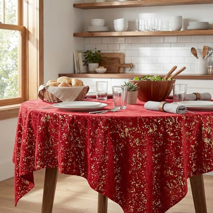 Red Tablecloth with Gold Sequin 60x140 Inch Rectangular Home Decor