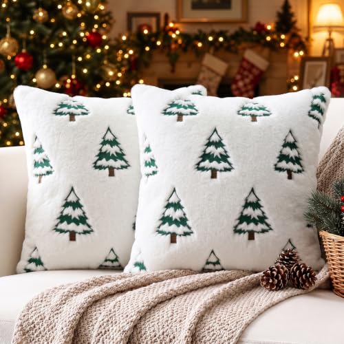 Artscope Christmas Throw Pillow Covers 18x18 Set of 2 - White Tree Design