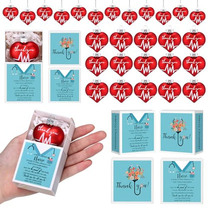 32 Pack Nurse Appreciation Heart Christmas Ornaments with Gift Boxes - Holiday Decorations