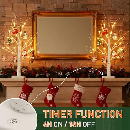 Xmas Tree x2: Lighted Birch Mini Christmas Trees with 24 LED Lights, 22in - 2 Pack