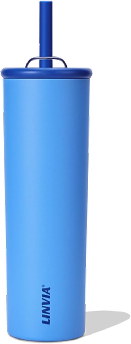 Candy Tumbler 25 oz Insulated Stainless Steel Water Bottle - 2-in-1 Lid with Straw, Ocean Blue