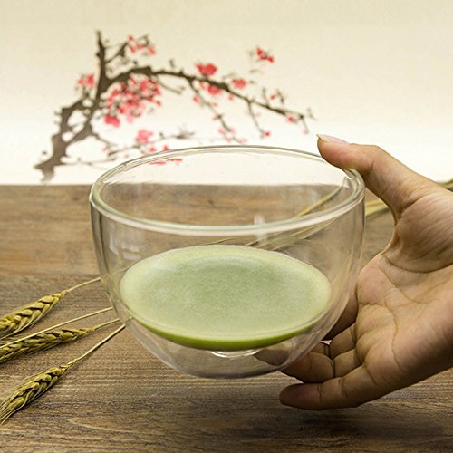 ZENRC Heat Insulated Double Wall Glass Matcha Bowl - Perfect Matcha Bowl (Chawan) for Whisking Matcha Green Tea 540ml 18.5 oz Thick Glassware for Soup Salad Juice Drink