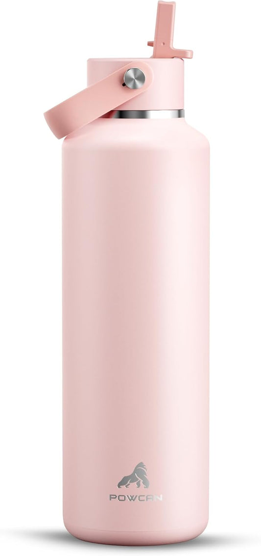 POWCAN Insulated 24 oz Water Bottle - Leakproof, Keeps Drinks Cold for 24H | Lightweight Metal with Straw (Cotton Candy)