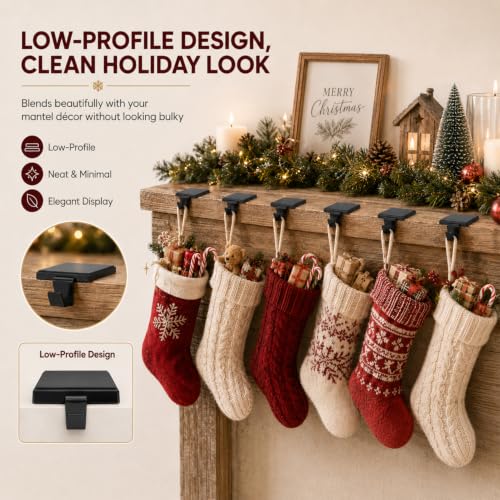 Black Christmas Stocking Holders Set of 6 Mantle Hooks Heavy Duty Supports